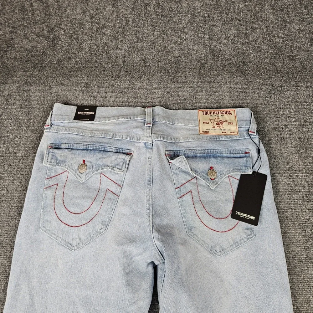 $184 True Religion Mens Geno Relaxed Slim Patch Jeans Light Journey Wash W34 L32